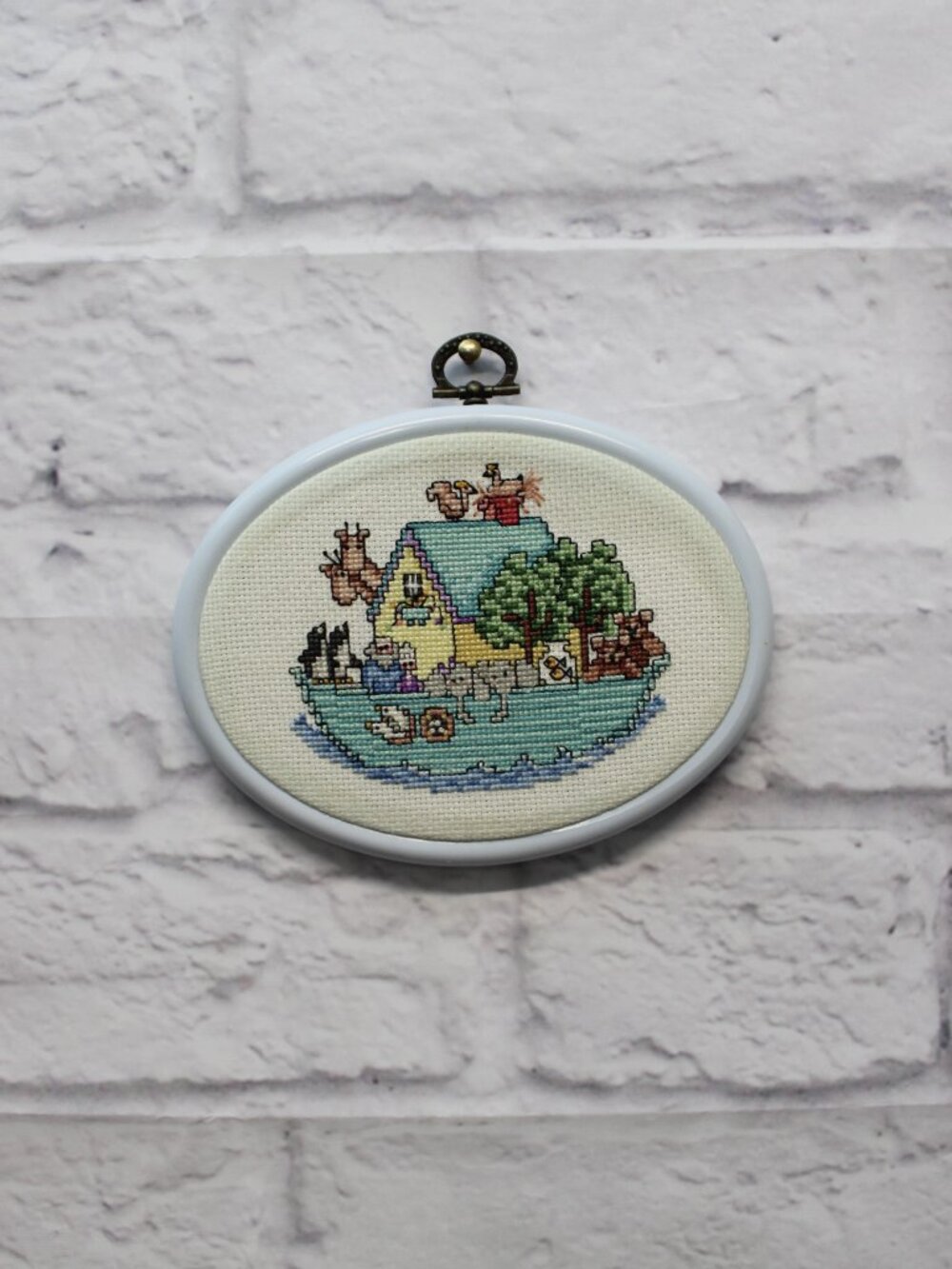 Handmade Noah's Ark Hanging Cross Stitch Decor Baby Nursery